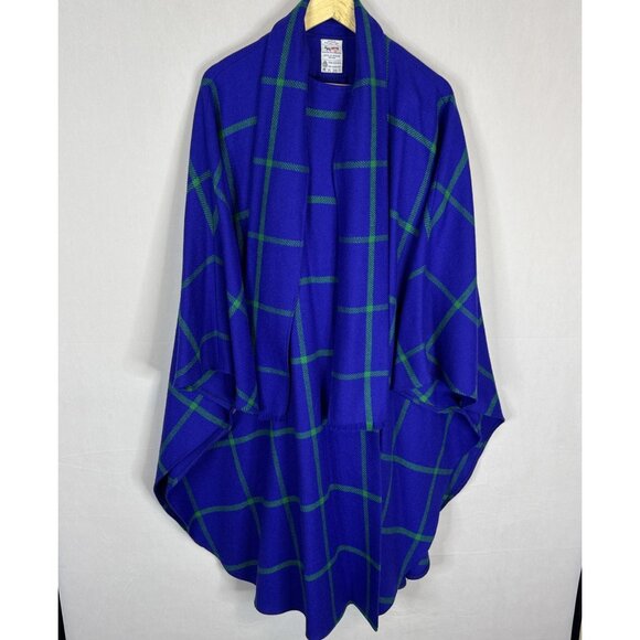 Vintage Avoca Collection Pure New Wool Blue Green Windowpane Wrap Shawl Ireland - Picture 1 of 6